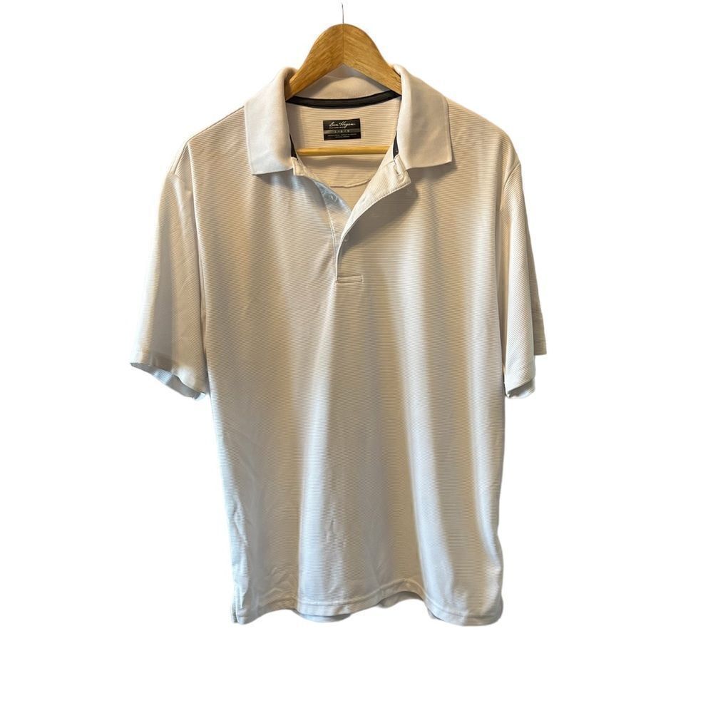 MENS BEN HOGAN White Ribbed Collared Short Sleeve Golf Shirt L
